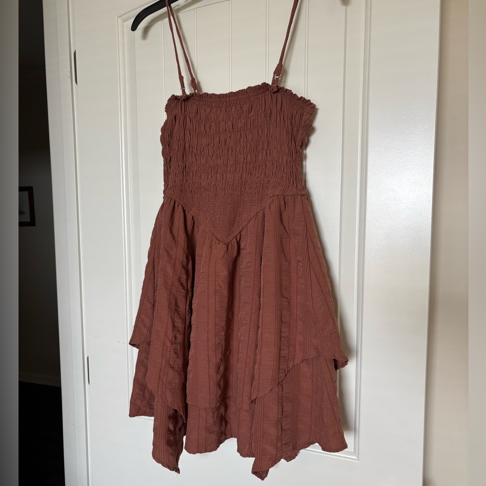 wild fable Rust Brown Smocked Sundress with Ruffled Straps